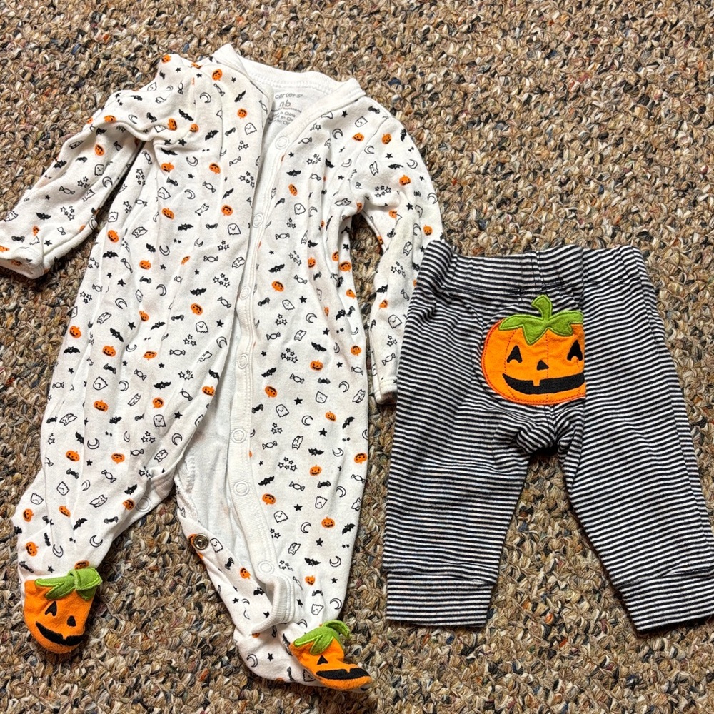 Carter's White and Orange Pumpkin Footie Set